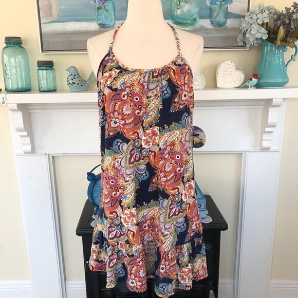 NWT Bebop Halter Paisley Sundress Ruffle Stretchy Size Medium - Picture 2 of 8